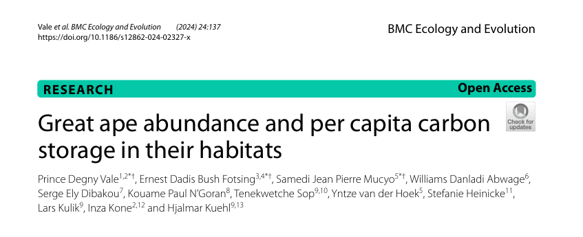 First page of the article: Great ape abundance and per capita carbon storage in their habitats