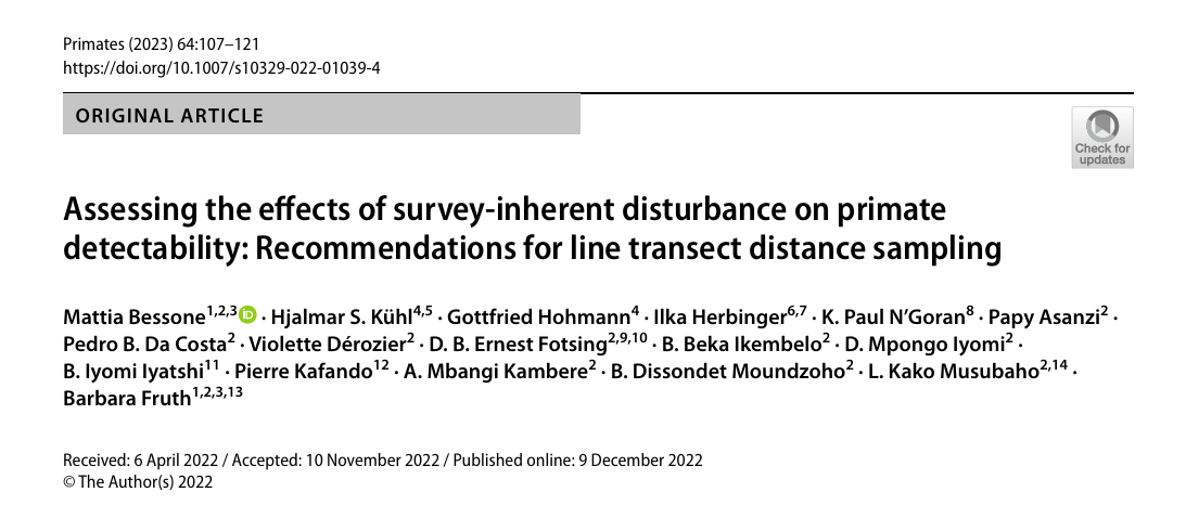 First page of the article: Assessing the effects of survey-inherent disturbance on primate detectability: Recommendations for line transect distance sampling